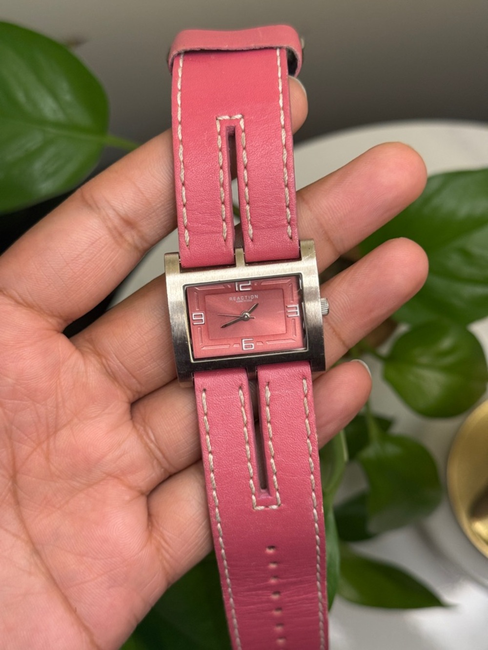 Kenneth Cole Reaction Pink Leather Strap Watch women’s